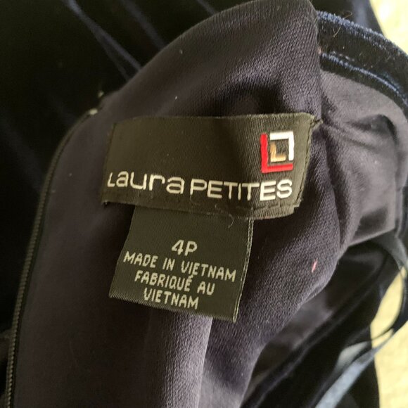 Laura Petites Navy Velvet Rhinestone Broach Sleeveless Cocktail Shift Dress - Picture 7 of 13